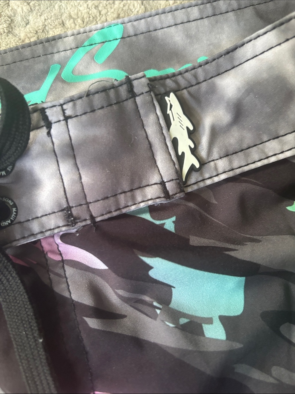 Maui and Sons Black Swim Shorts with Pink, Green & Aqua Graphic - Picture 3 of 5